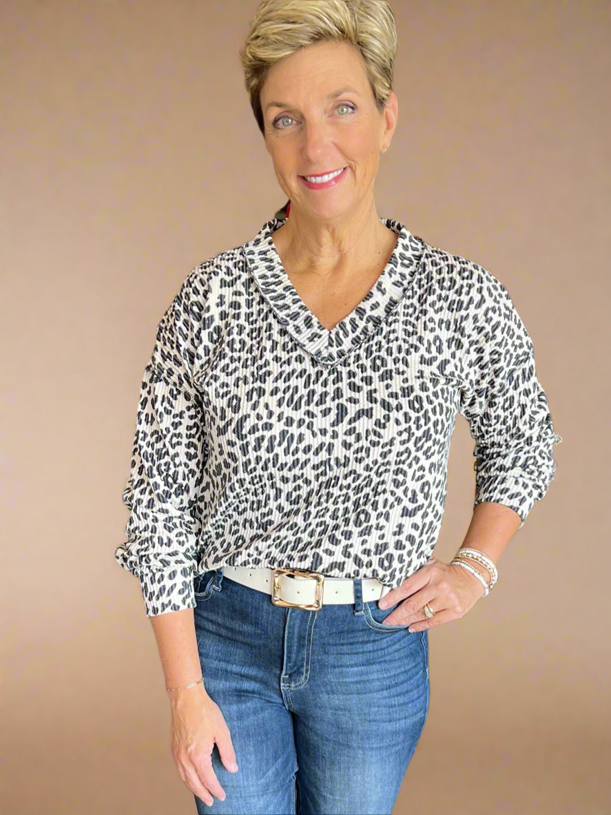 Ashton Animal Print Puff Sleeve Top in Curvy