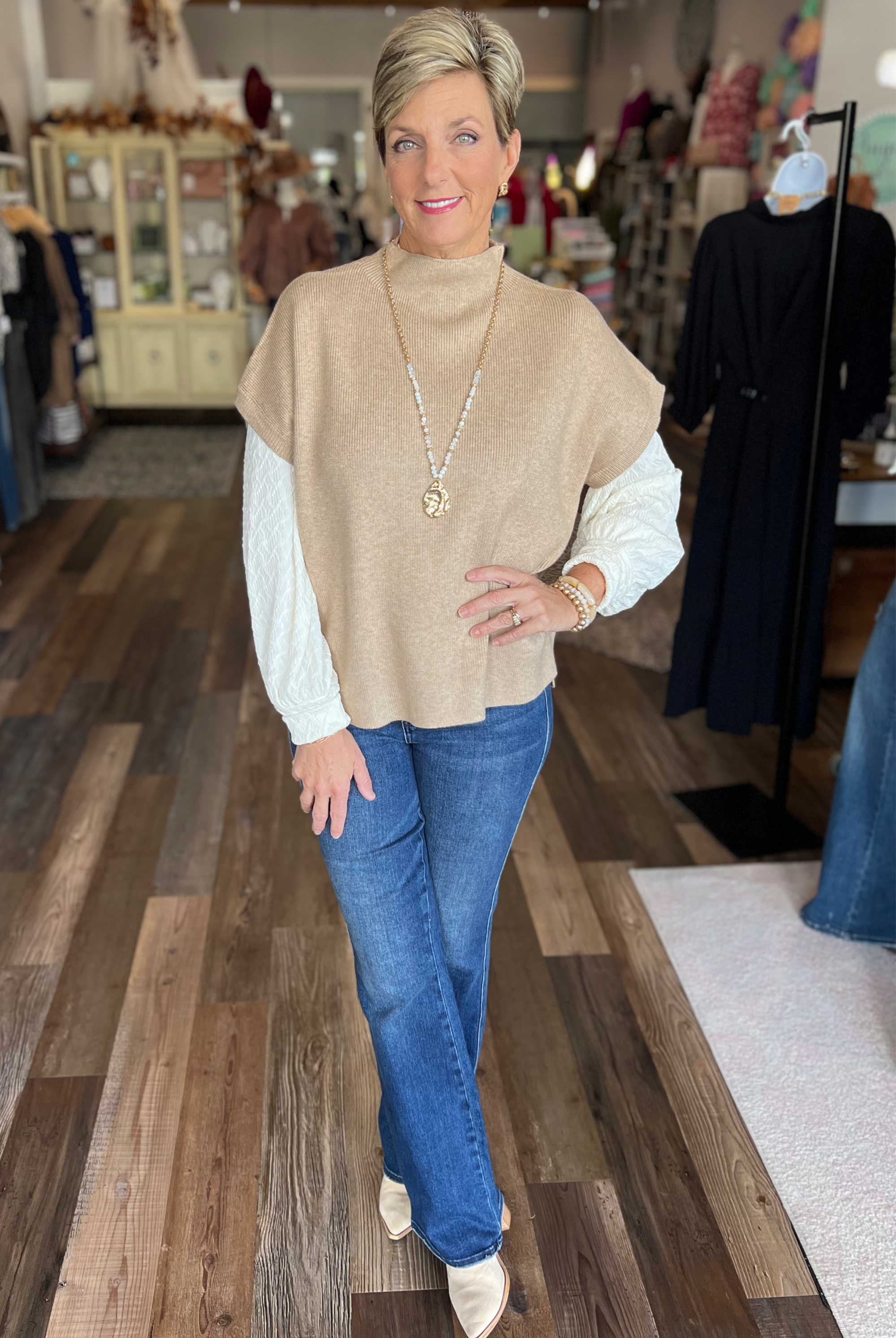 Taupe Short Sleeve Sweater