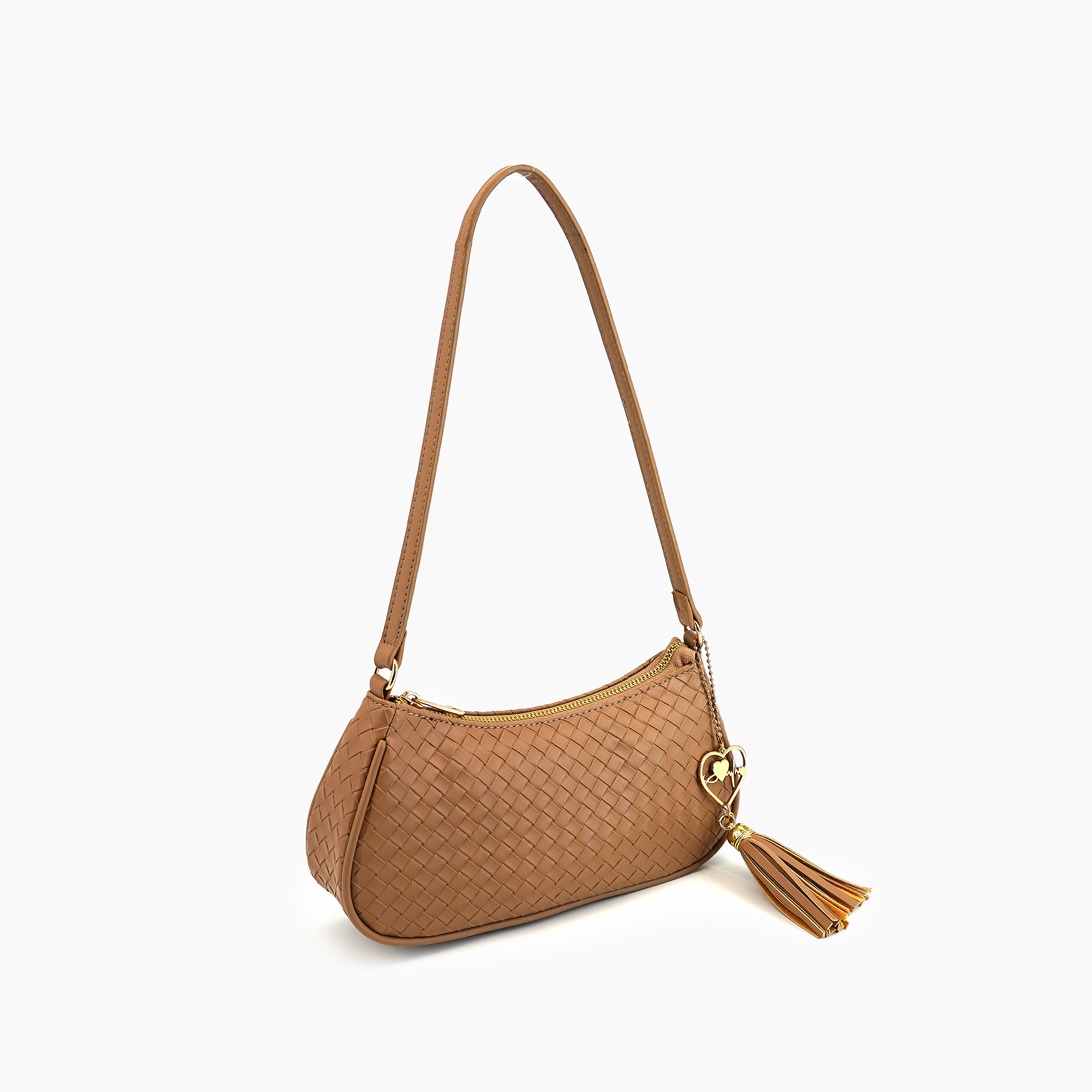 Ash Heart Tassel Woven Shoulder Bag