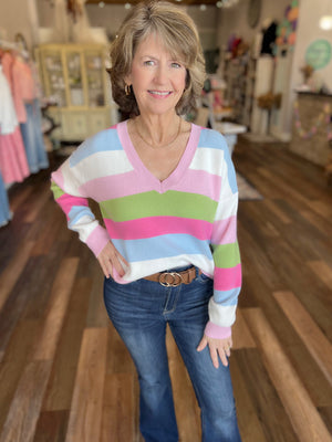 Pretty in Pastels V Neck Sweater in Pink or Yellow