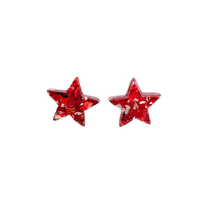 Red Glitter Star Studs