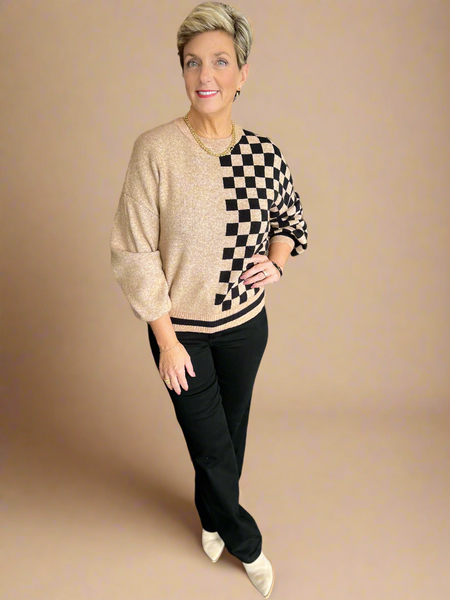 Colorblock Checkered Sweater