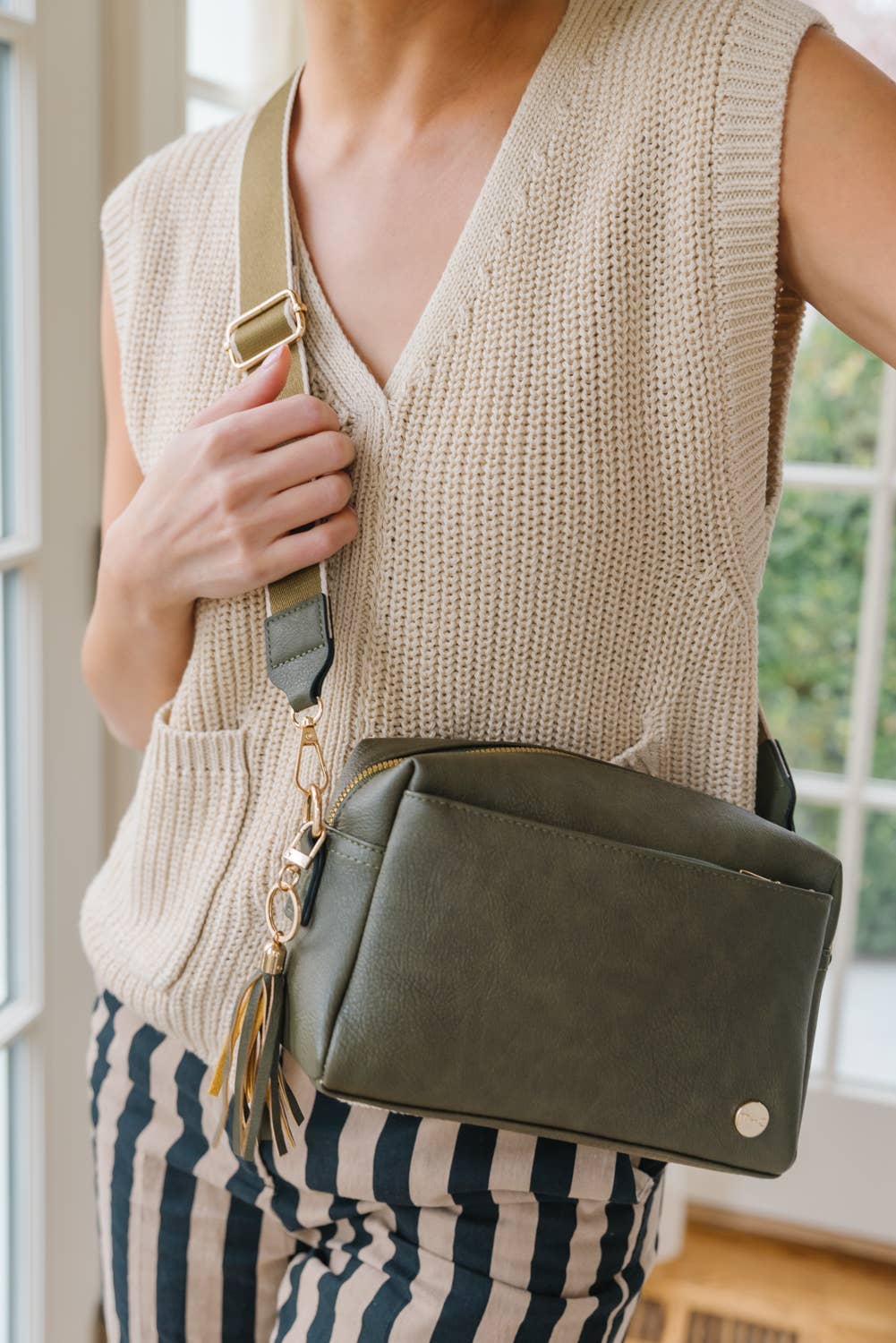 Kara Crossbody Shoulder Bag in Olive Green