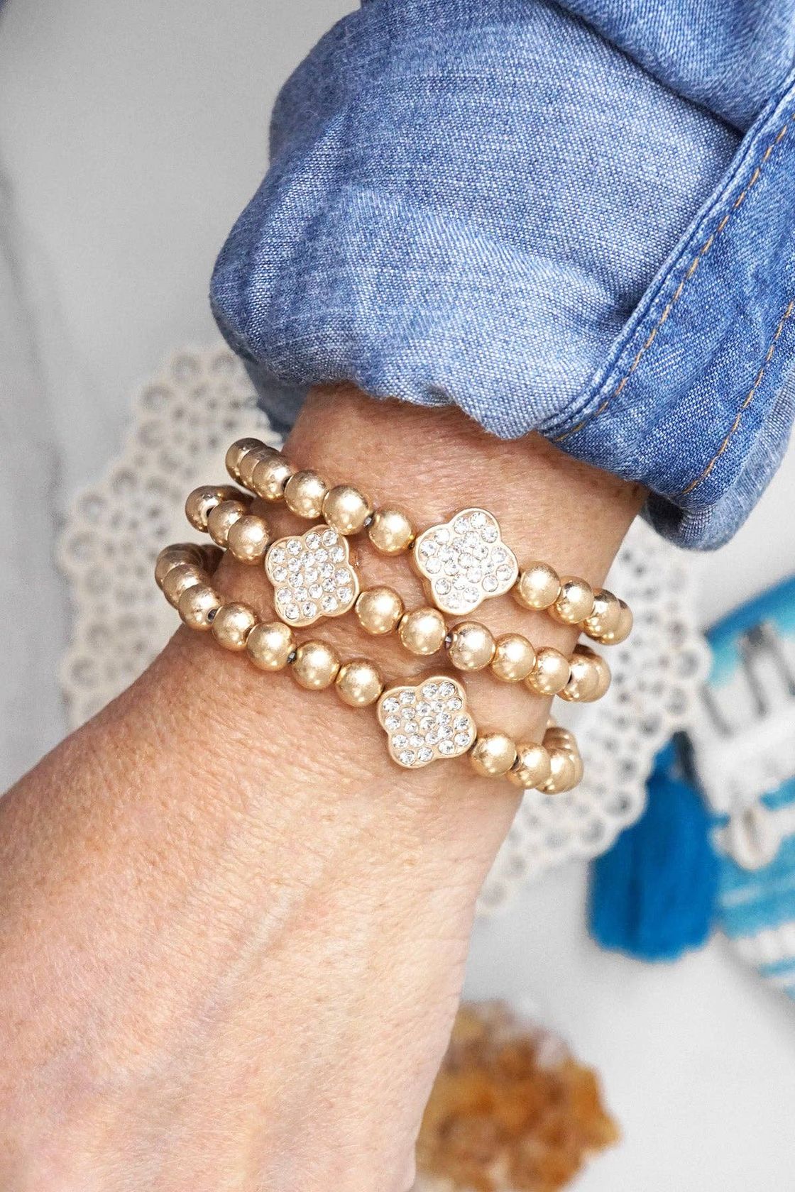 Crystal Clover Ball Beads Bracelets Stack