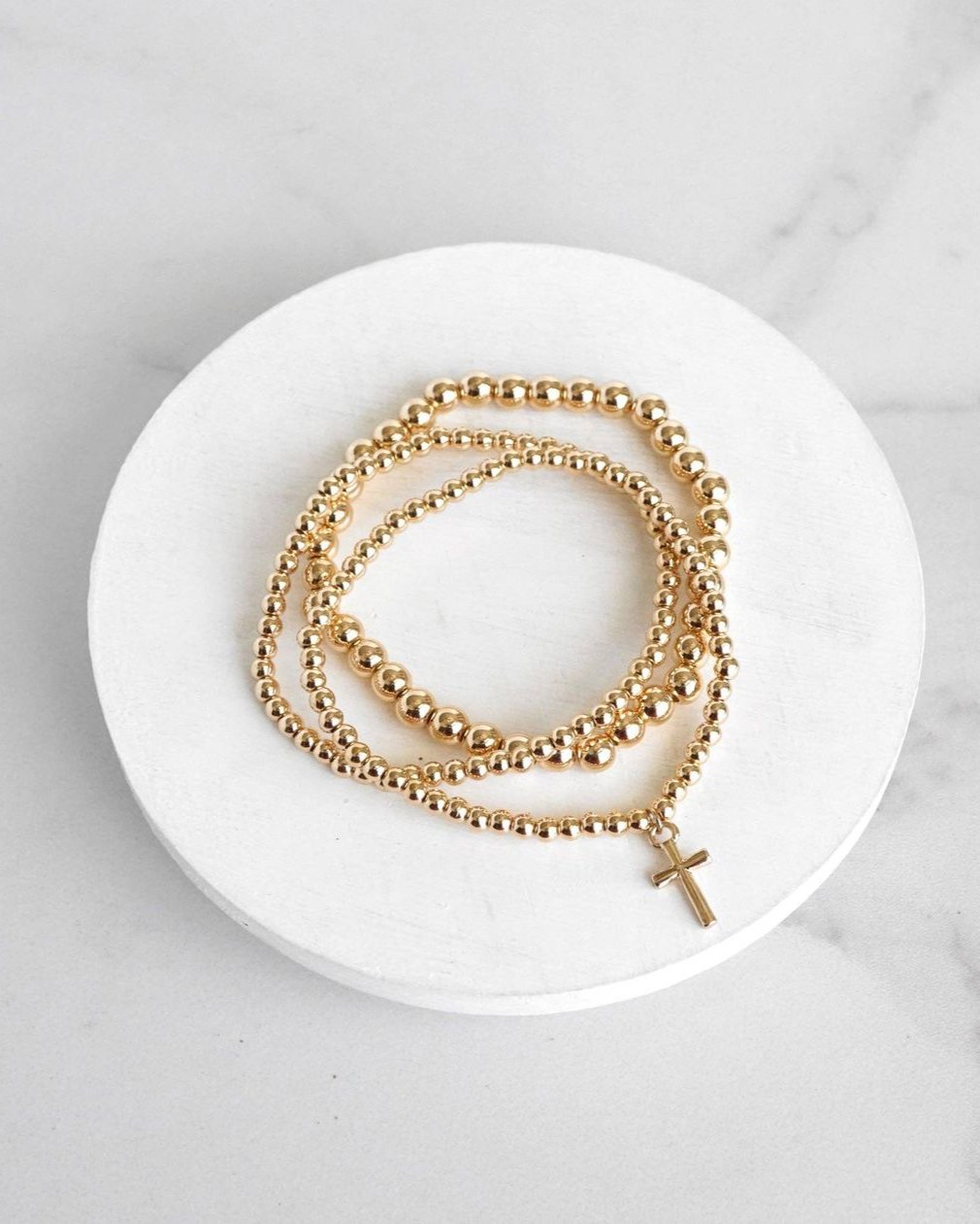 Minimal Cross Charm Bracelet Set in Gold or Silver