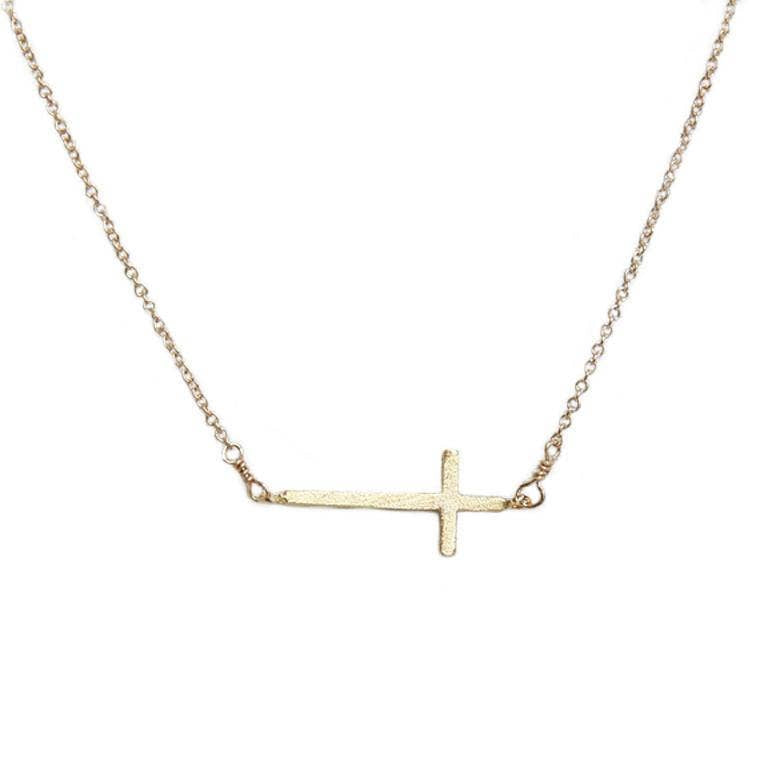 Side Cross Necklace in Gold and Silver