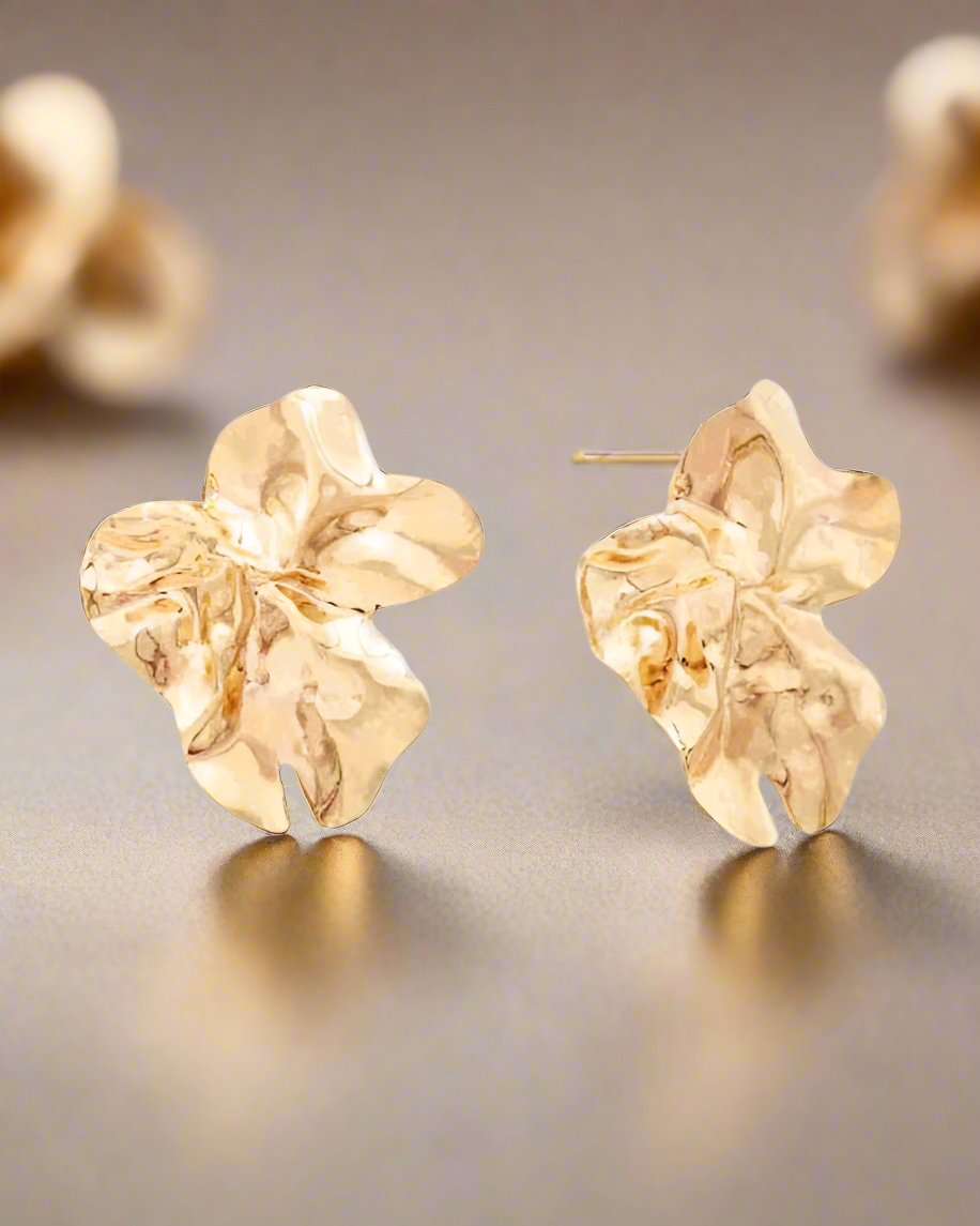 Gold Textured Flower Stud