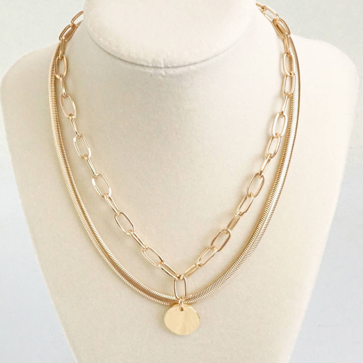 Layered Gold Necklace With A Coin Pendant