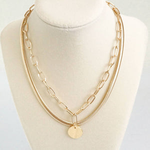 Layered Gold Necklace With A Coin Pendant