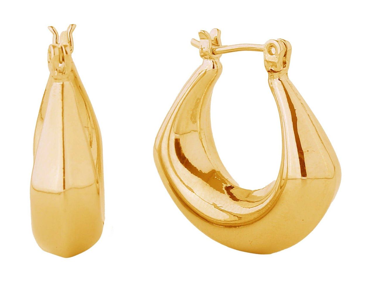 14K Puffy Hoop Pin Catch Earrings in Gold or Silver