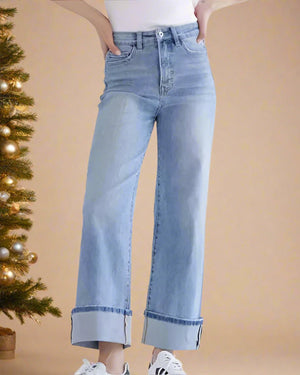 Oh So Trendy Wide Leg Cuffed Jeans