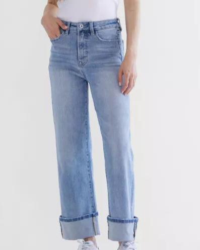 Oh So Trendy Wide Leg Cuffed Jeans