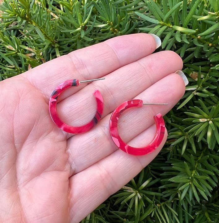 Red Pink Mini Acrylic Hoop Earrings Valentines Day