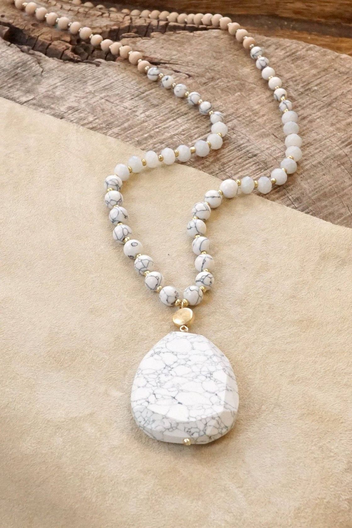 Mala Semi Precious White Stone and Beads Necklace