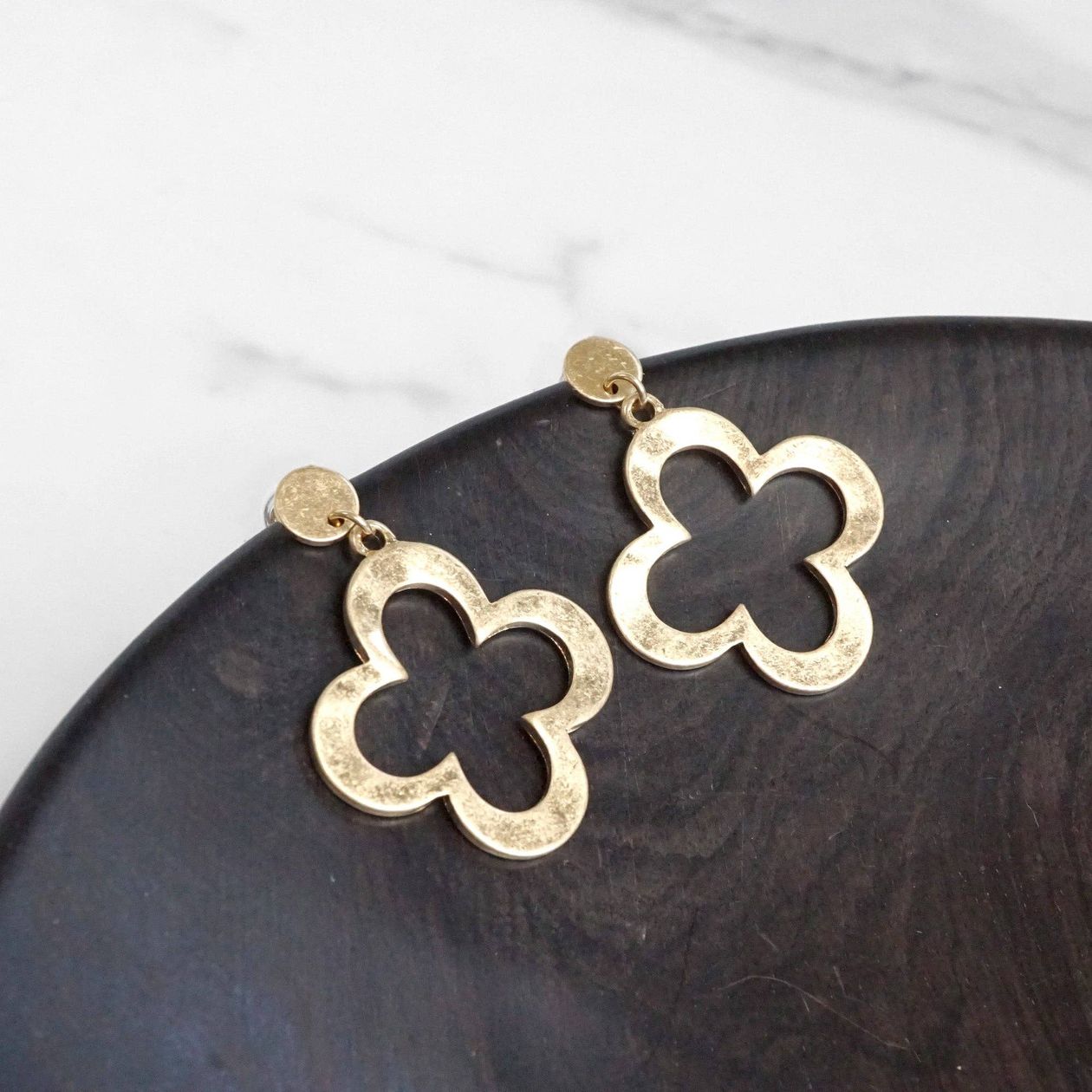 Clover Hammered Distressed Drop Earrings