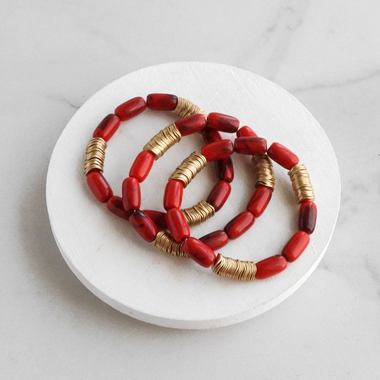 Marbled Glass Oval Beads Boho Bracelet Set