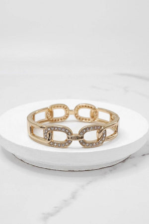 Sparkly Bangles Hinge Stretch Links Gold Tone Crystals