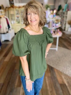 Olive Green Square Neck Top