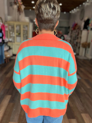 Orange and Mint Striped Sweater with Collar