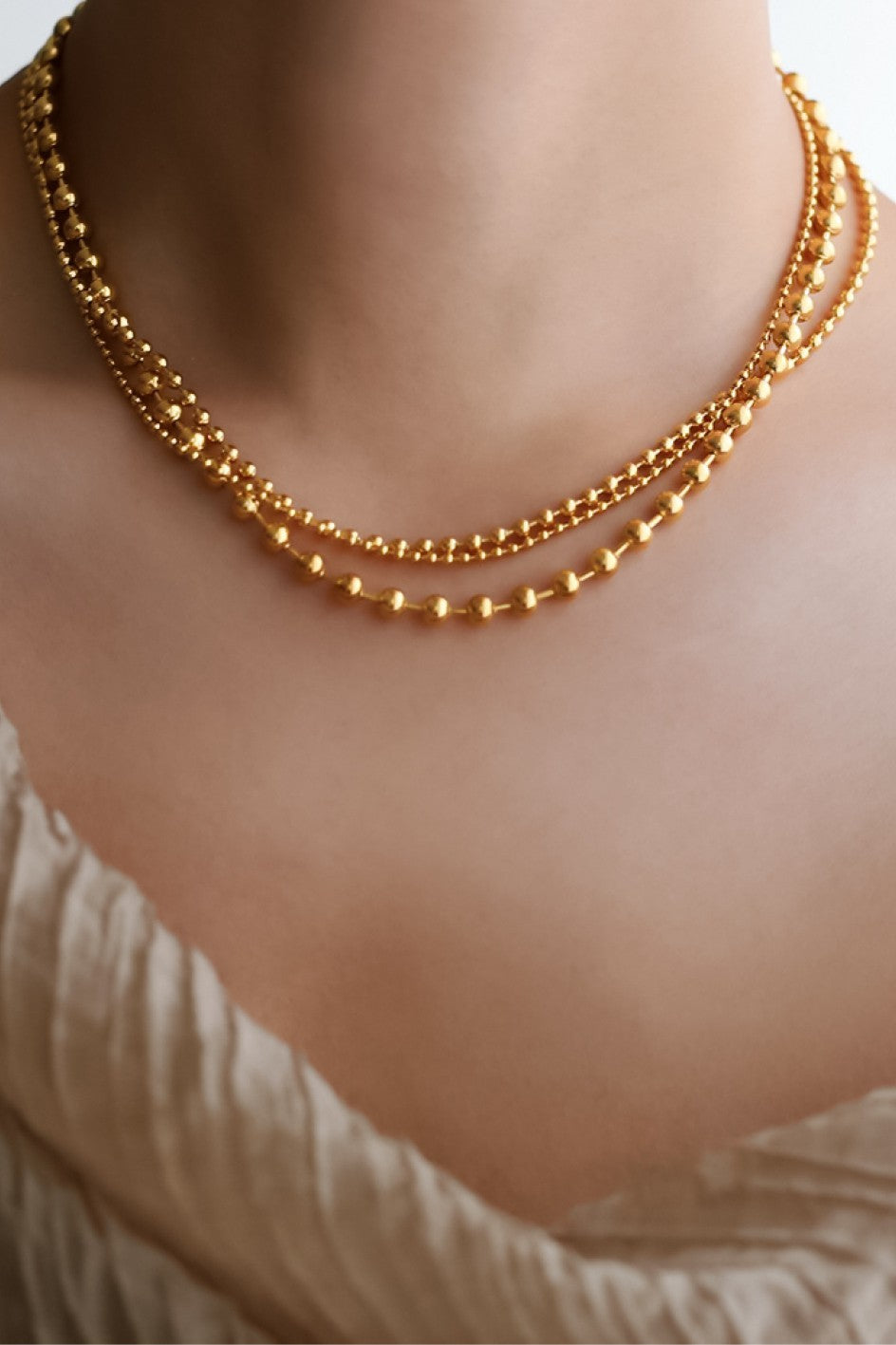 Multi Strand Gold Ball Chain Necklace