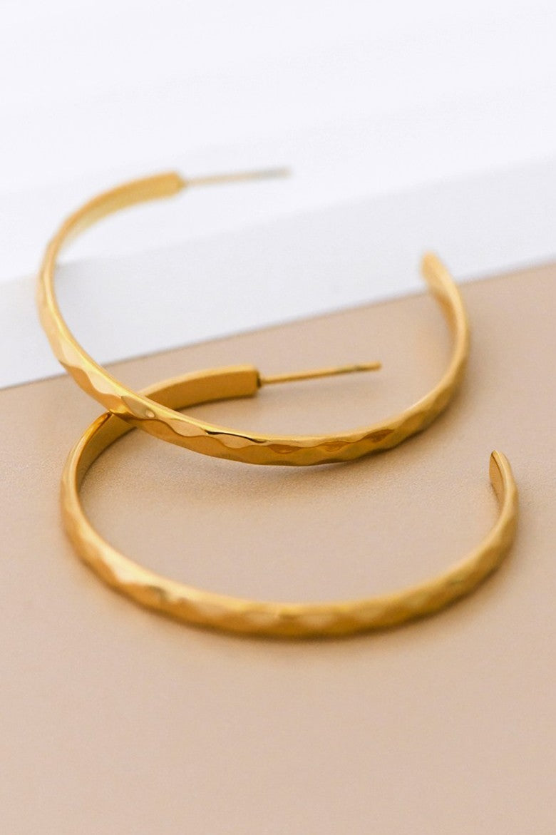 Zoe Hammered Gold Hoop Earrings