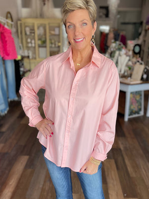 Make Me Blush Oversized Button Up Blouse in Baby Pink