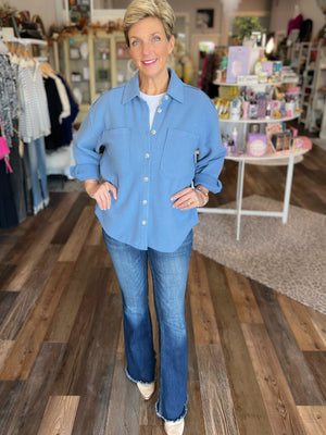 Baby Blue Ribbed Button Up