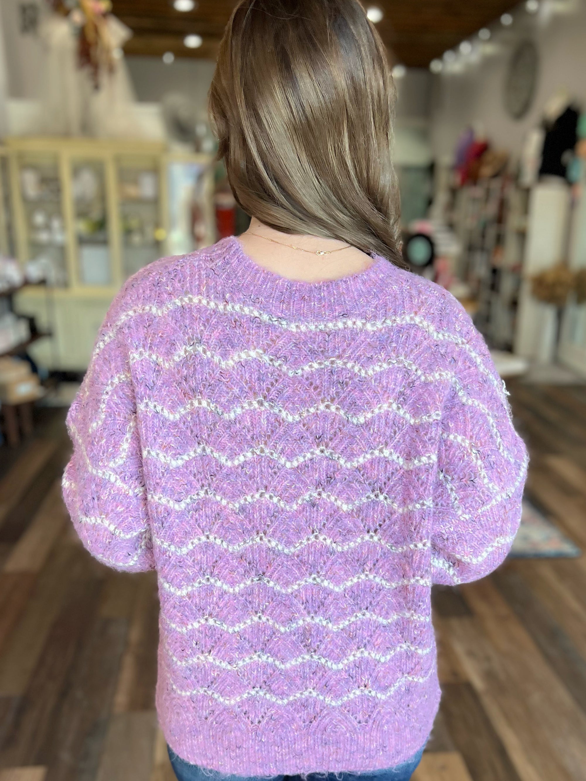 Wavy Striped Dotted Sweater In Lavendar