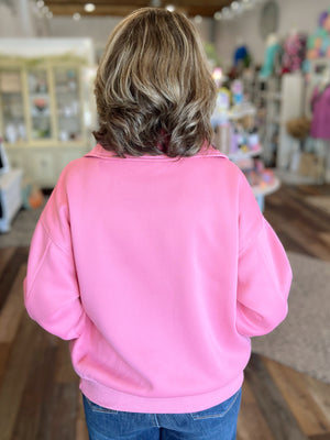 Rose Pink Collared Sweatshirt