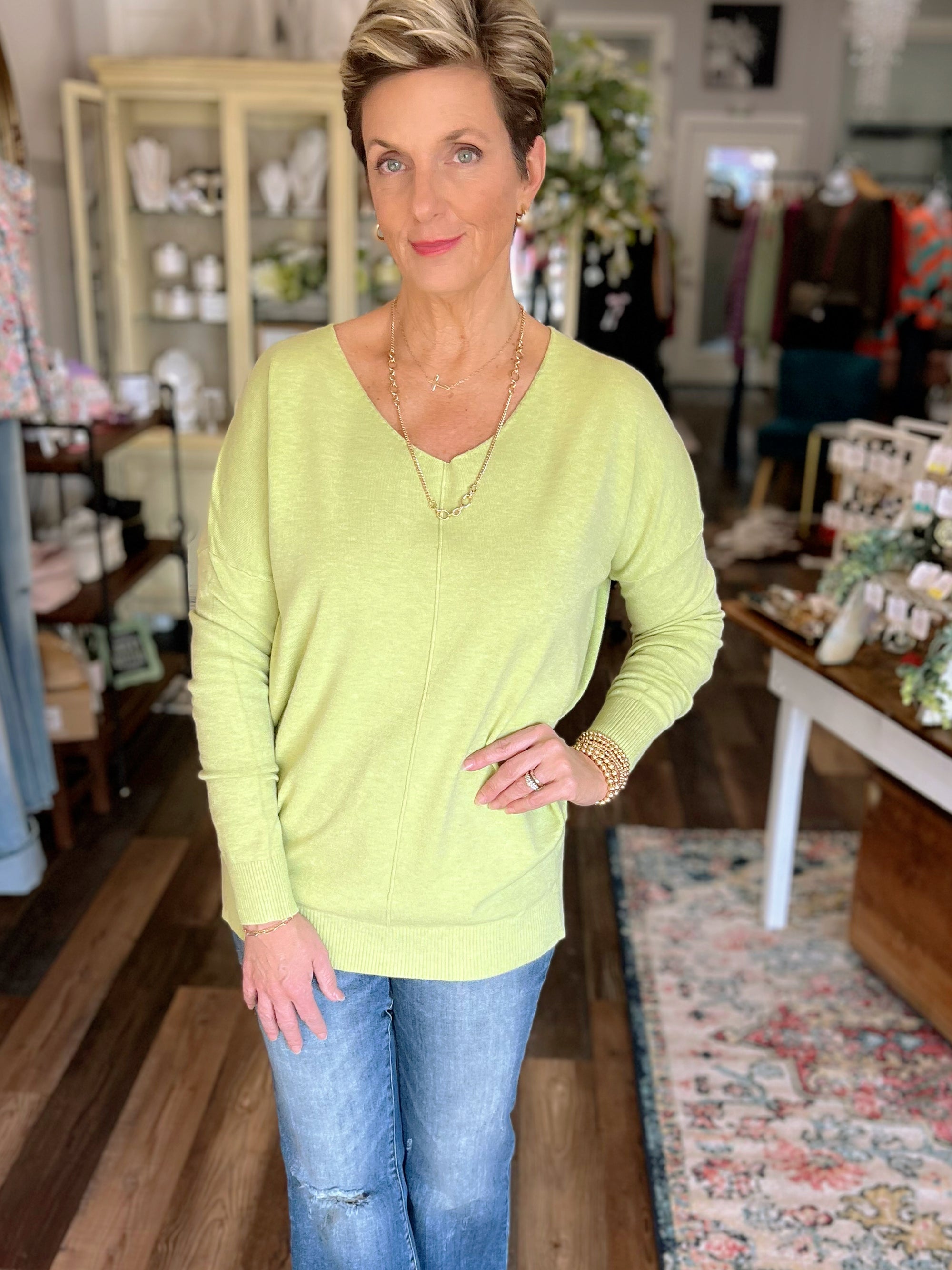 Matcha Green Front Seam Sweater