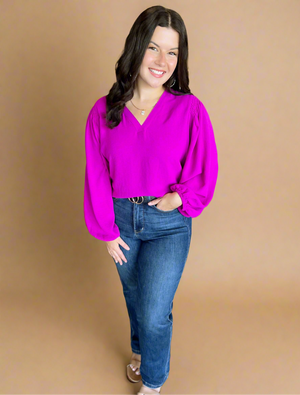 Classic Blouse with Peasant Sleeves in Magenta