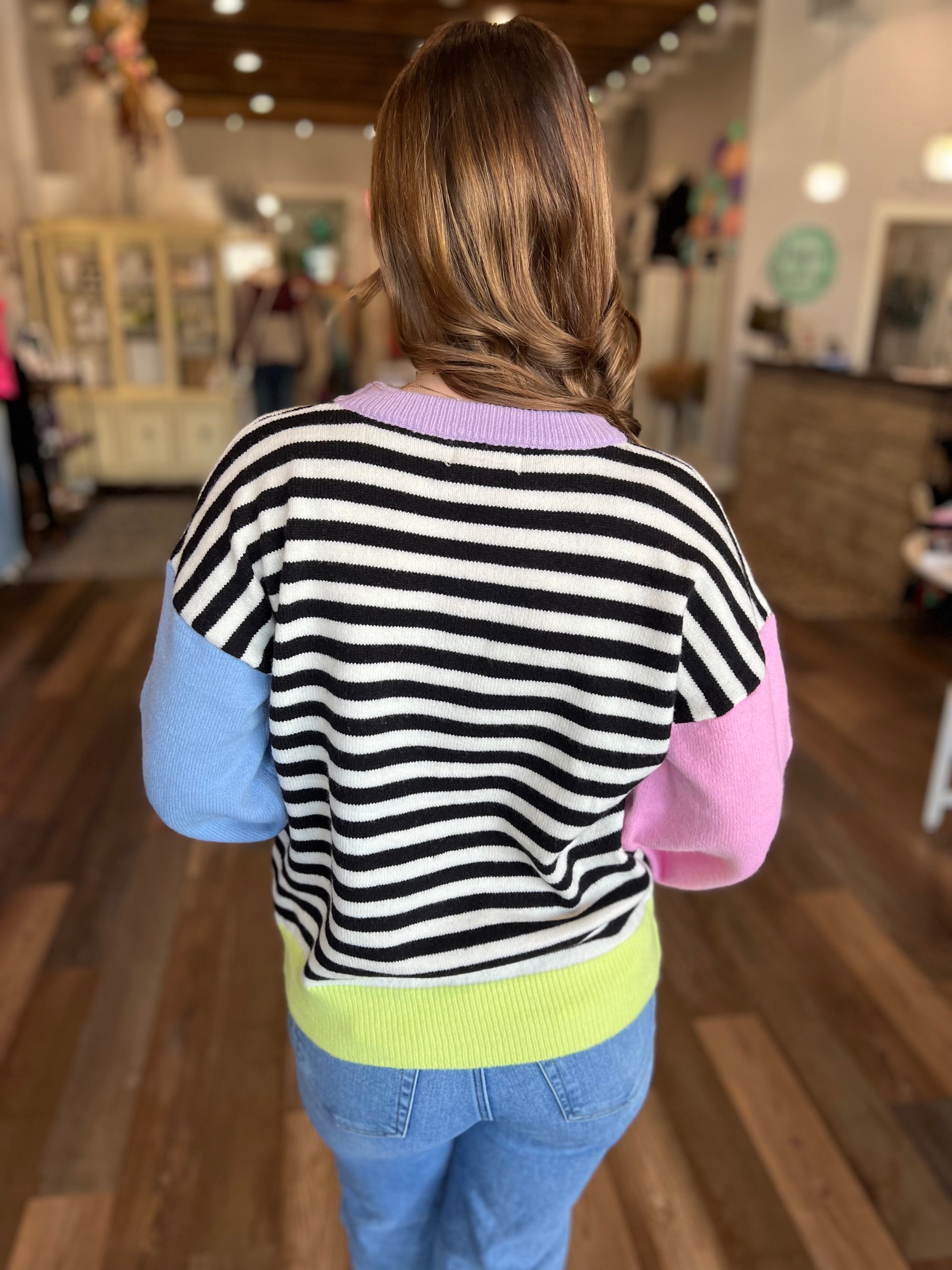 Nikki Striped Color Block Sweater with Pastel