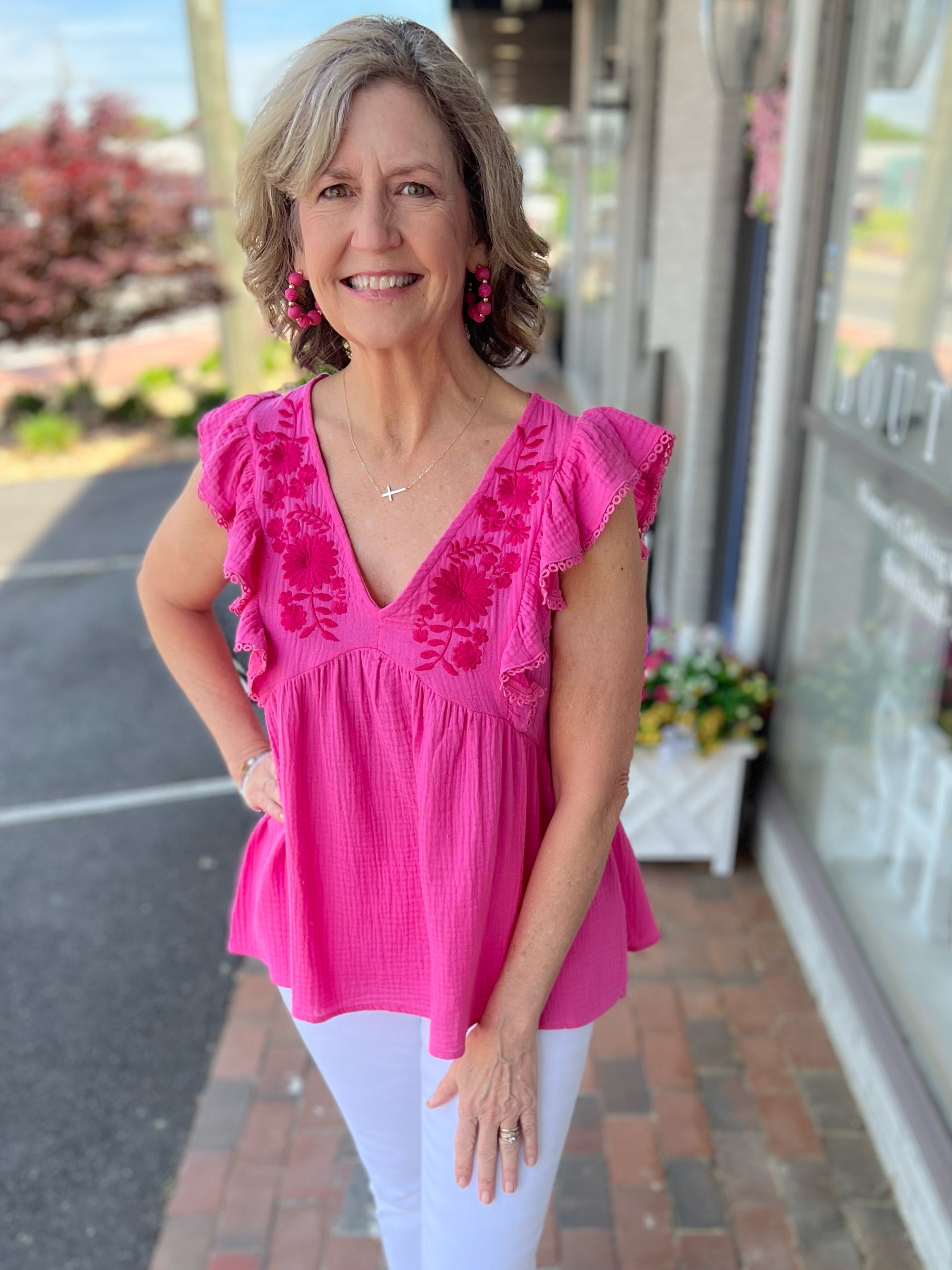 Pink Floral Embroidered Top