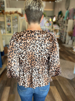 Animal Print with Bow Tie Front Blouse