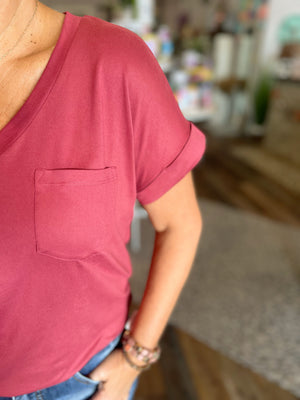 Oh So Soft V-Neck Top in Marsala