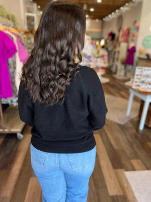 Black V-Neck Long Sleeve Sweater