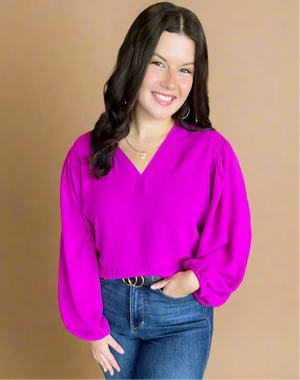 Classic Blouse with Peasant Sleeves in Magenta