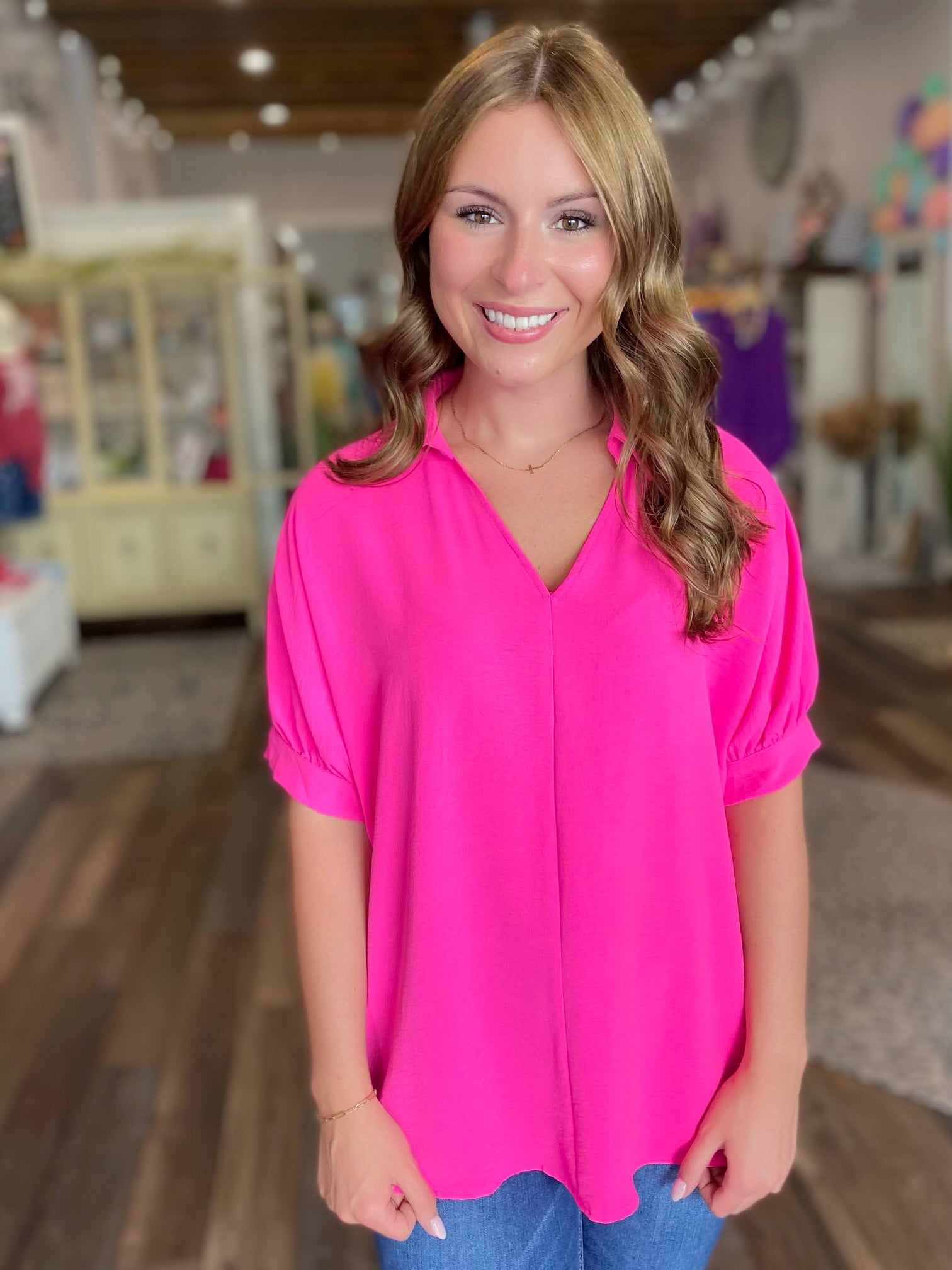 Madison Oversized Dolman Sleeve Top in Hot Pink