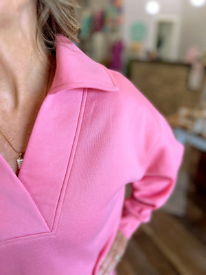 Rose Pink Collared Sweatshirt