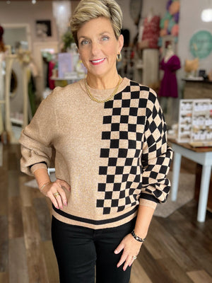 Colorblock Checkered Sweater