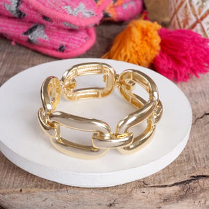 Chunky Chain Statement Stretchy Bangle Bracelet in Gold or Silver Tone