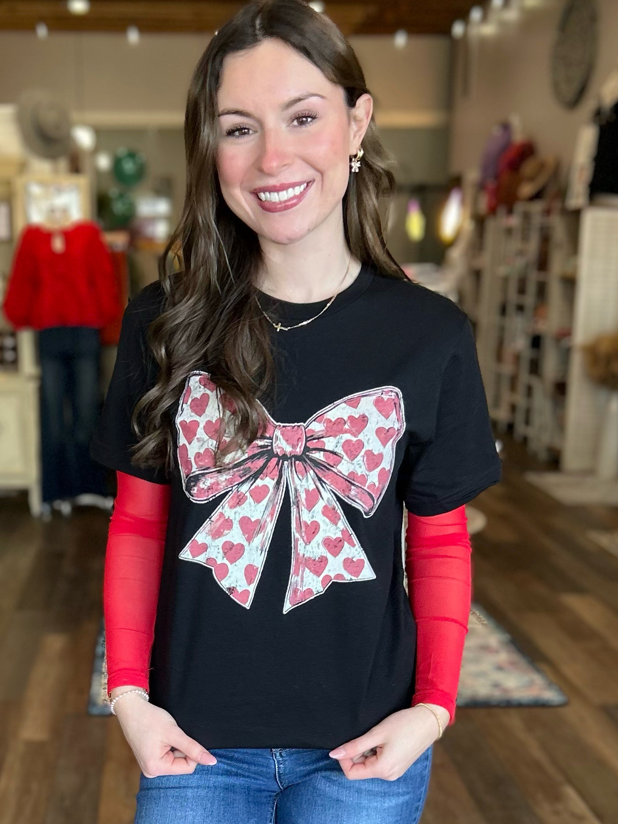 Valentines Heart Bow Graphic Tee