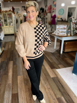 Colorblock Checkered Sweater