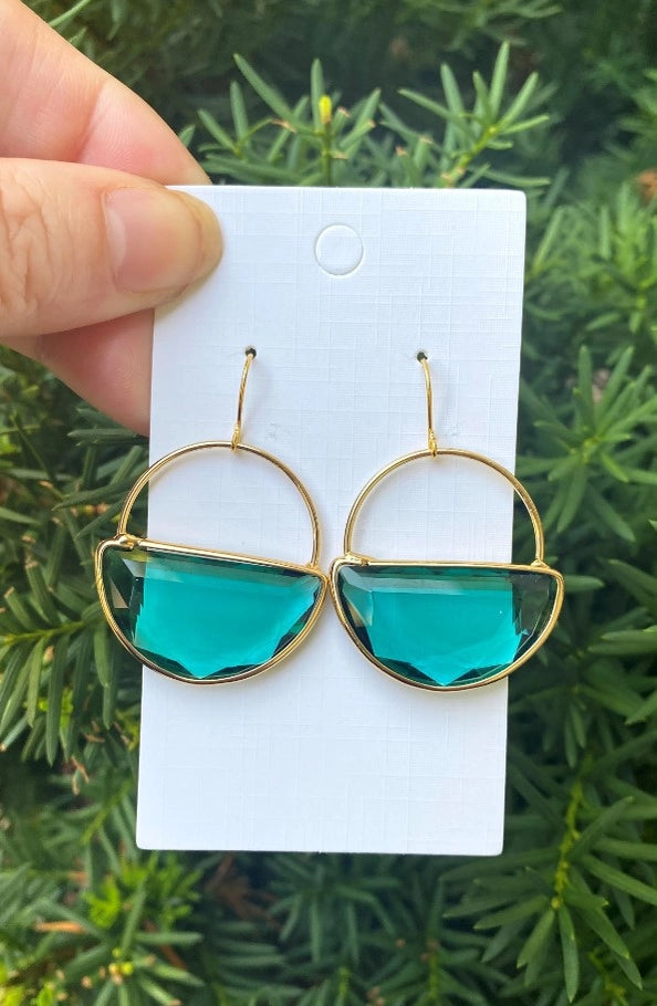 Emerald Green Gem Acrylic Statement Earrings