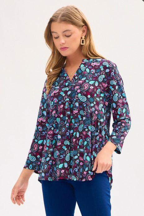 Paisley Print Empire Waist Top in Curvy