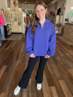 Long Sleeve Oversize Quarter Zip Pullover in Orient Purple or Black