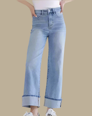 Oh So Trendy Wide Leg Cuffed Jeans