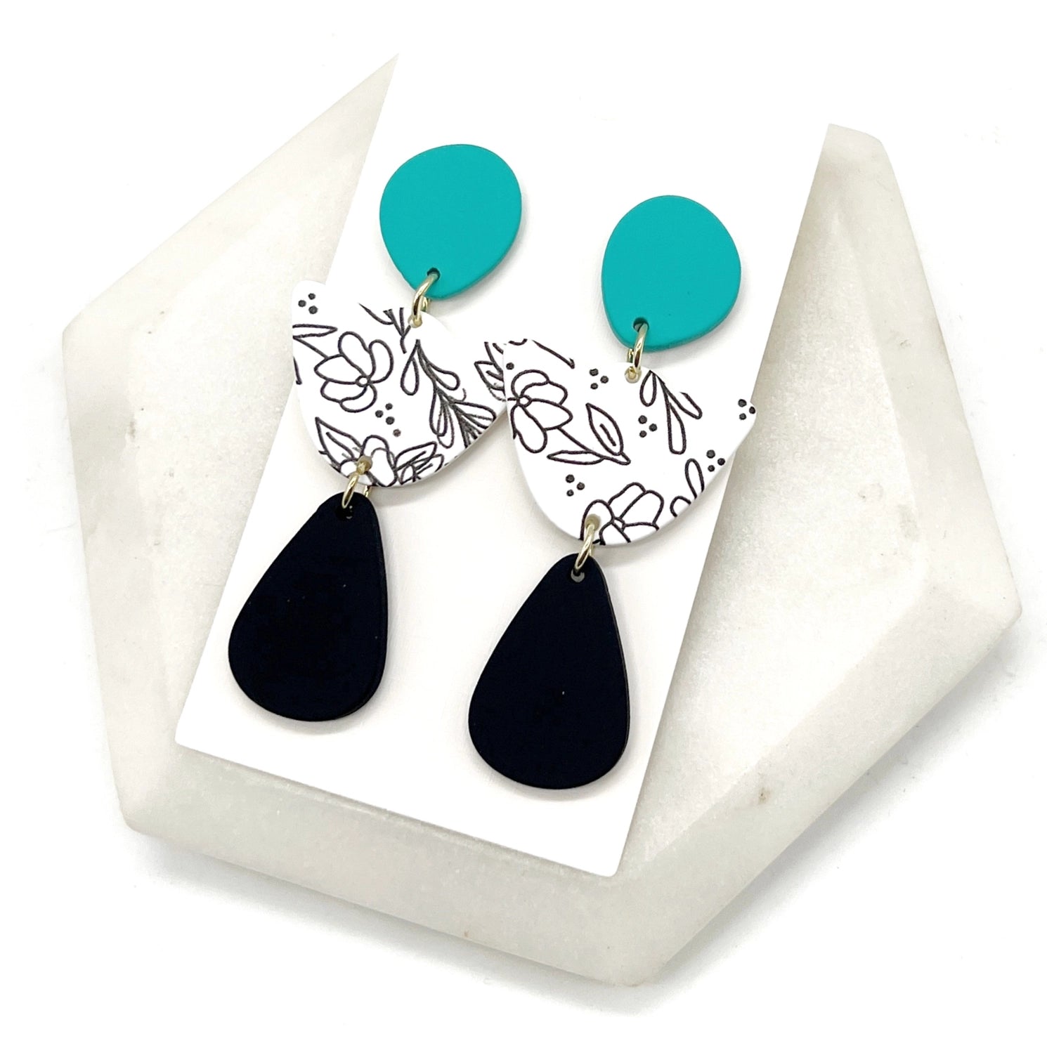 Turquoise Floral Acrylic Statement Earrings