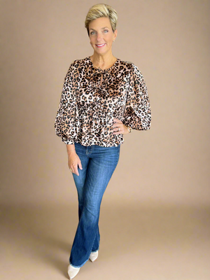 Animal Print with Bow Tie Front Blouse