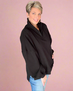 Long Sleeve Oversize Quarter Zip Pullover in Orient Purple or Black